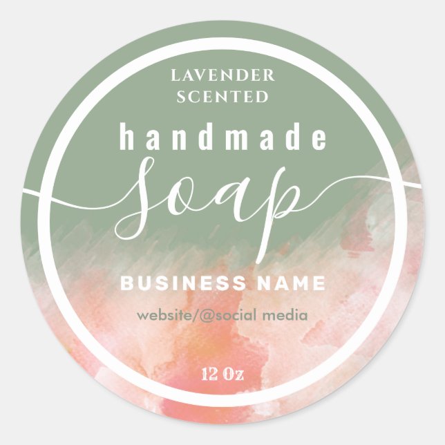 Blushed watercolor script handmade soap label (Front)