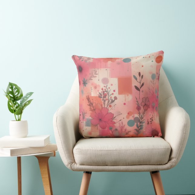 Blushing Bloom Collage Throw Pillow (Chair)