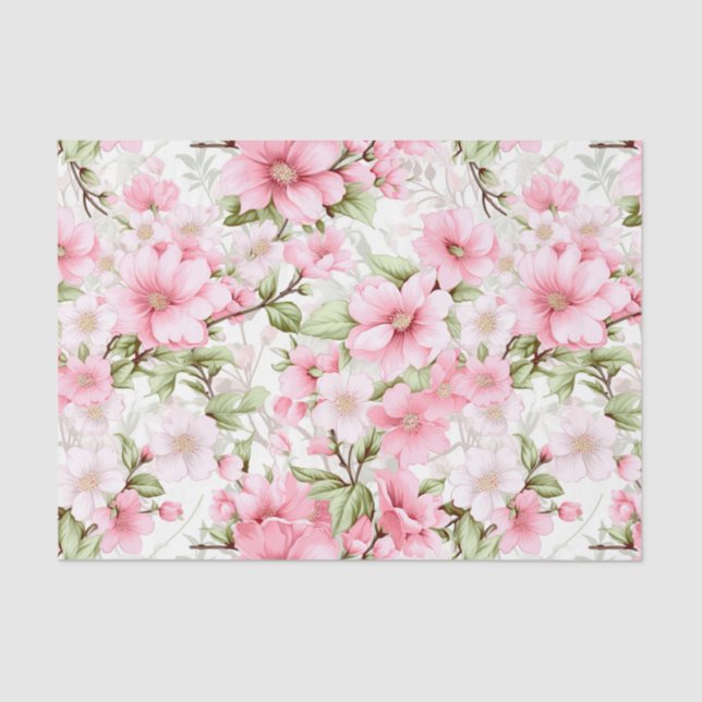 Blushing Blooms: A Symphony of Pink Flowers Tissue Paper (Front)