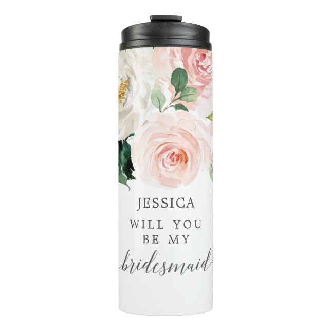 Blushing Blooms Bridesmaid Proposal Thermal Tumbler (Front)