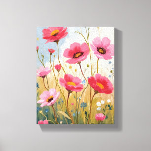 Blushing Blooms Pink Flower Meadow Floral Canvas Print