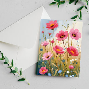 Blushing Blooms   Pink Flower Meadow Floral Card