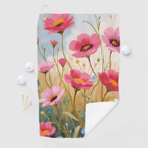 Blushing Blooms Pink Flower Meadow Floral Golf Towel