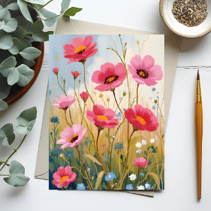 Blushing Blooms Pink Flower Meadow Floral Postcard
