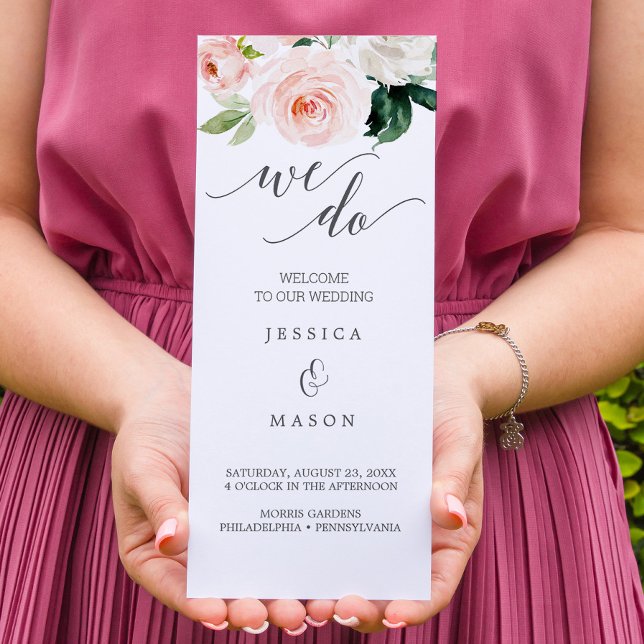 Blushing Blooms Trifold Wedding Program Photo Flyer (Creator Uploaded)