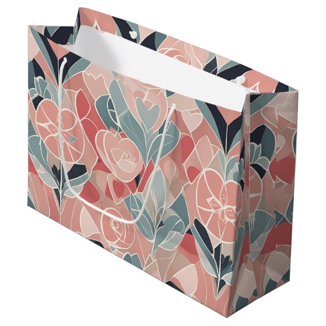 Blushing Blooms Valentines Day Wrapping Paper Large Gift Bag (Front Angled)