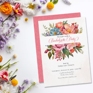 Blushing Blooms Watercolor Bachelorette Party Invitation