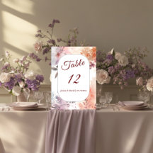 Blushing Blooms Watercolor Wedding Table Number