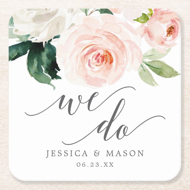 Blushing Blooms Wedding Coasters (Front)