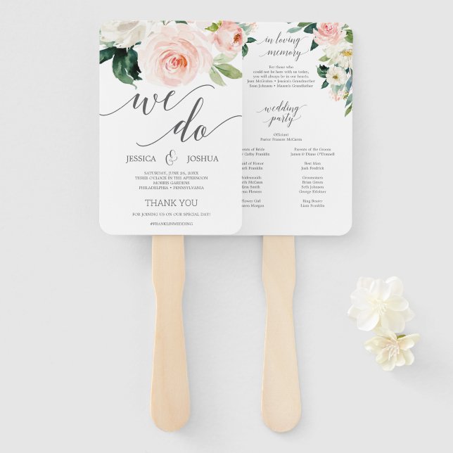 Blushing Blooms Wedding Program Fan Loving Memory (Front and Back)