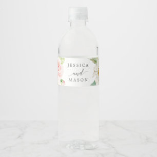 Blushing Blooms Wedding Water Bottle Label