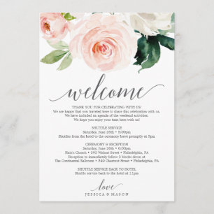 Blushing Blooms Wedding Welcome Itinerary Letter Programme