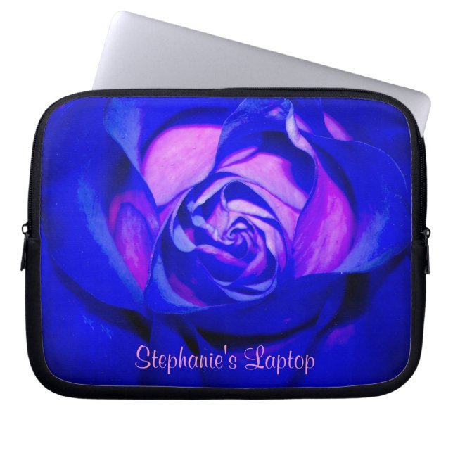 Blushing Blue Rose Laptop Sleeve *Personalise* (Front)