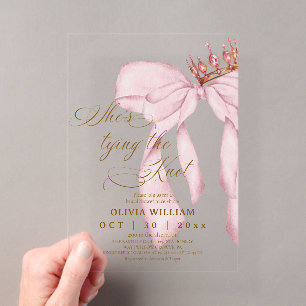 Blushing Bow She's Tying The Knot Bridal Shower Acrylic Invitations