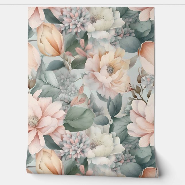 Blushing Bridal Ballet Botanical Wallpaper (Unrolling)
