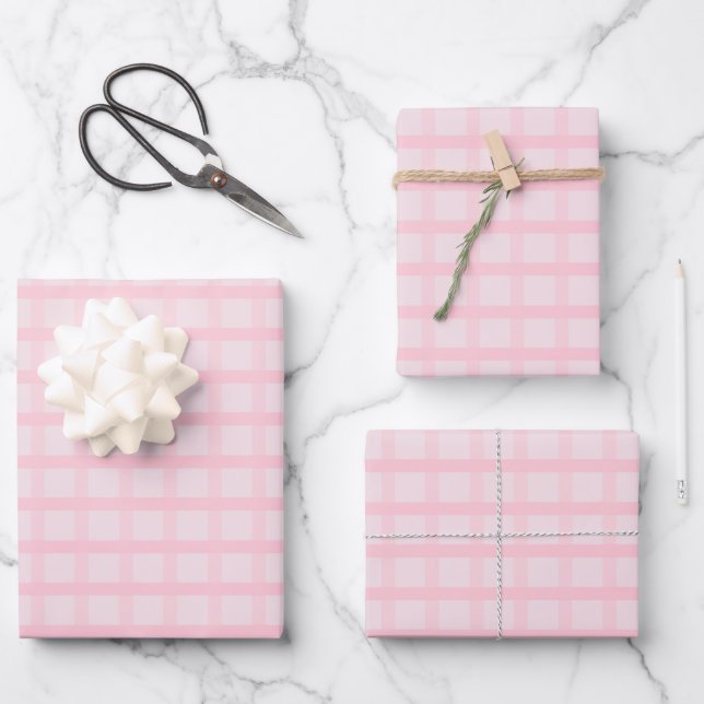 Blushing Bride And Tea Rose Pink Gingham Pattern Wrapping Paper Sheet (Front)