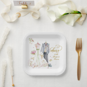 Blushing Bride in Bloom Cheers Bride & Groom Paper Plate