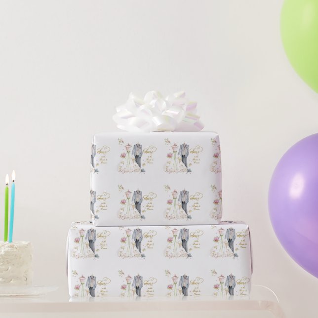 Blushing Bride in Bloom Cheers Bride & Groom Wrapping Paper (Party Gifts)