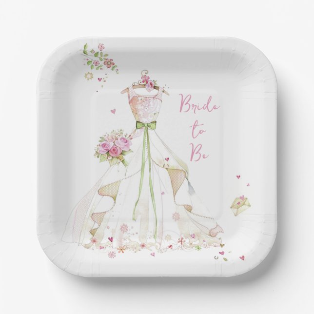 Blushing Bride in Bloom Paper Plate (Front)