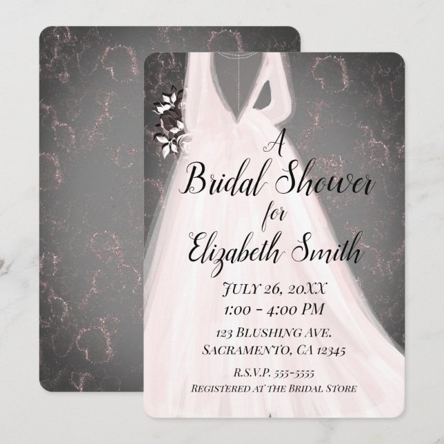 Blushing Bride Pink Grey Modern Glam Bridal Shower Invitation (Front/Back)