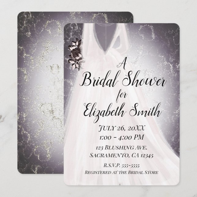 Blushing Bride Purple Modern Glam Bridal Shower Invitation (Front/Back)