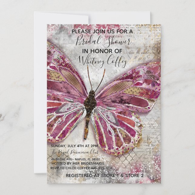 Blushing Butterfly Bridal Shower Invitation (Front)