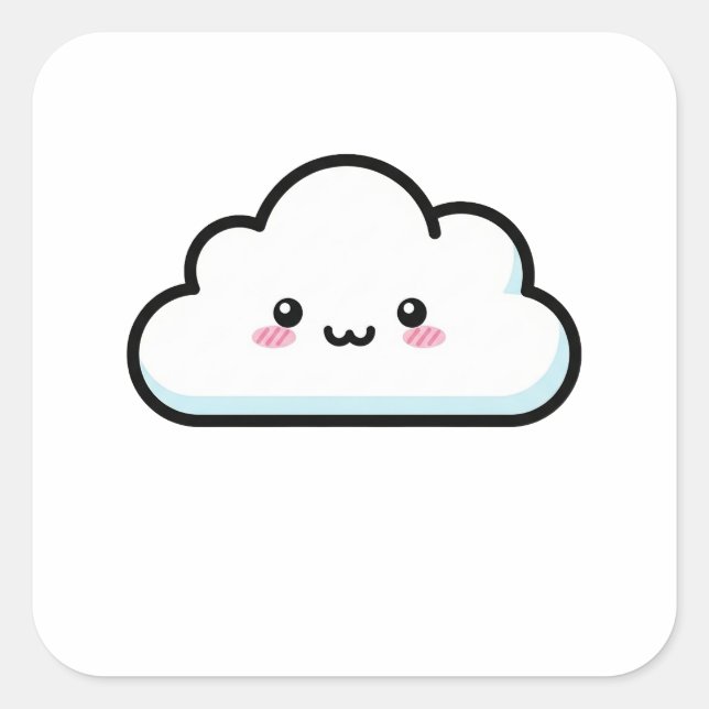 Blushing Cloud – Cute Kawaii Illustration Square Sticker (Front)