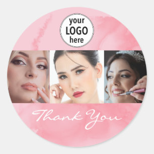 Blushing Coral Pink Makeup Photo Logo Thank You Classic Round Sticker