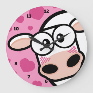 Blushing Cow with love Hearts Large Clock