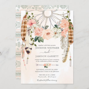 Blushing Dream  Boho Dreamcatcher Wedding Invitation
