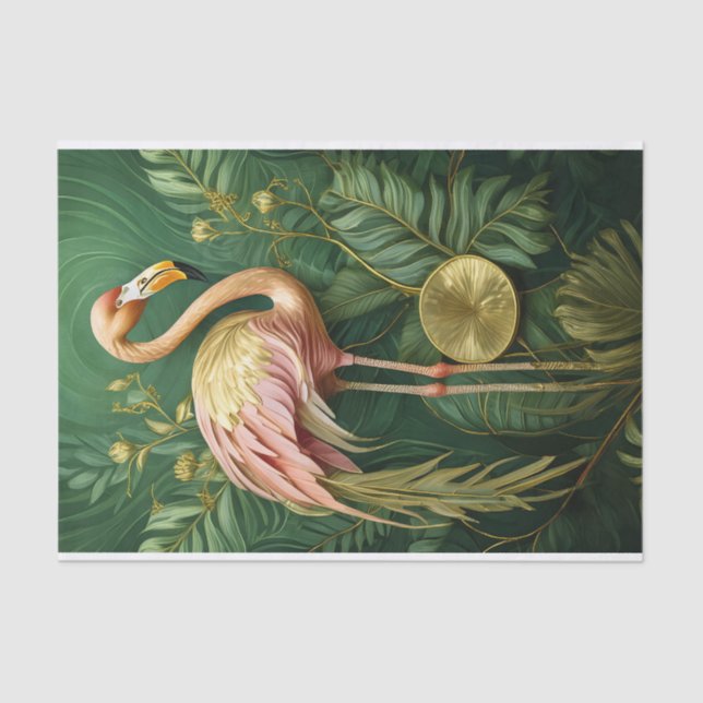 Blushing Flamingo Glistening Gold, Elegant Tissue Paper (Front)