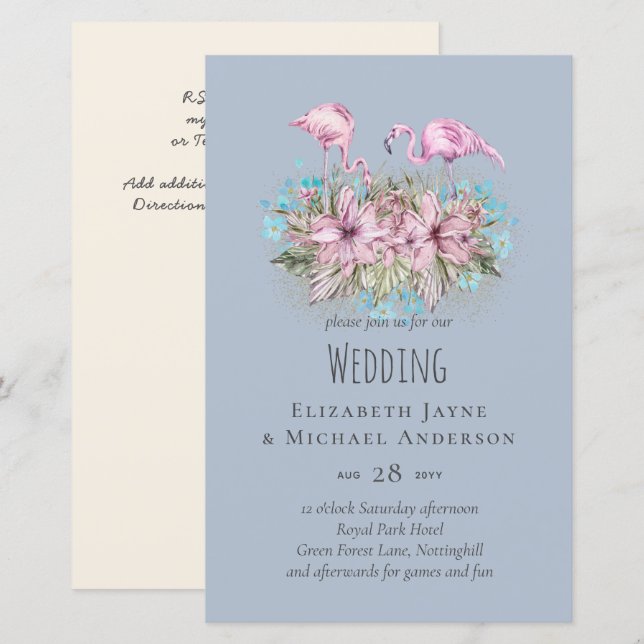 Blushing Flamingos Tropical Beach Wedding  (Front/Back)