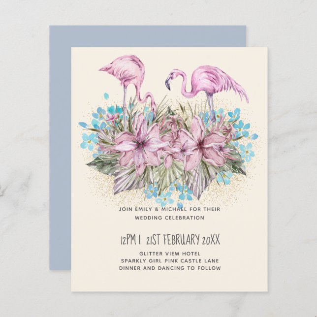 Blushing Flamingos Tropical Beach Wedding  (Front/Back)