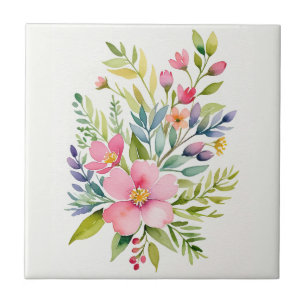 Blushing Garden Watercolor Floral Bouquet Tile