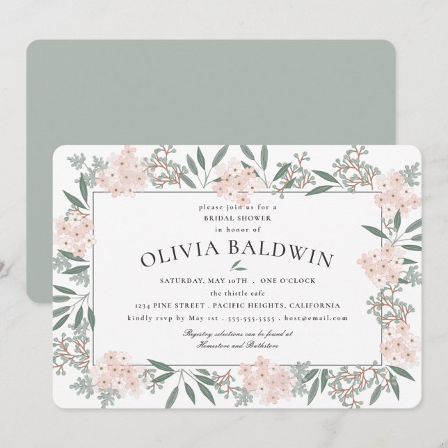 Blushing Garden Wedding Bridal Shower Invitation (Front/Back)