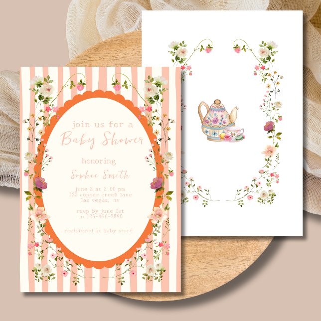 Blushing Garden Whimsical Wreath Baby Shower Invitation (Creator Uploaded)