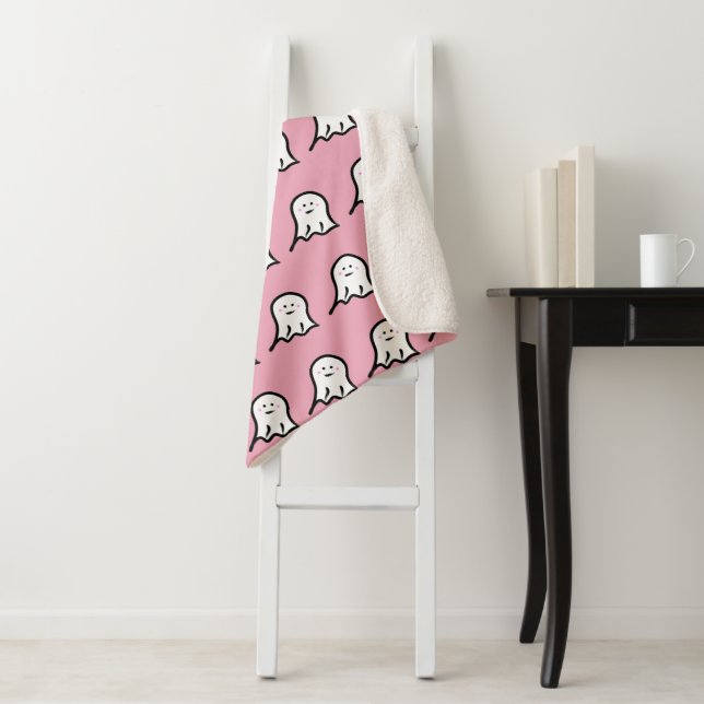 Blushing Ghosts Cute Halloween Print Sherpa Blanket (In Situ)