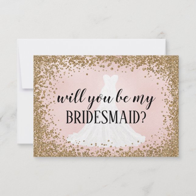 Blushing Glitter Bride Bridesmaid Proposal Card (Front)