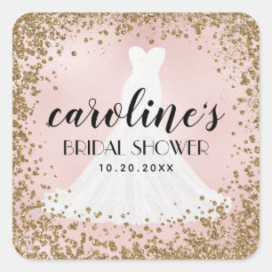 Blushing Glitter Bride Dress Bridal Shower Favour Square Sticker