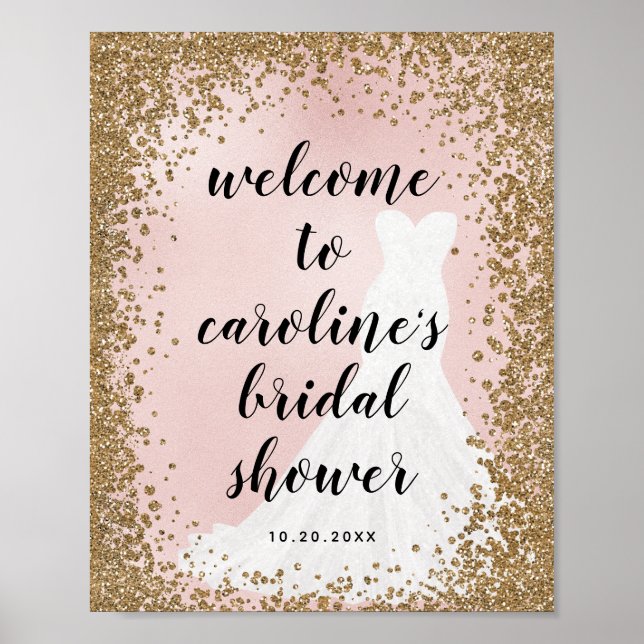 Blushing Glitter Bride Dress Bridal Shower Welcome Poster (Front)