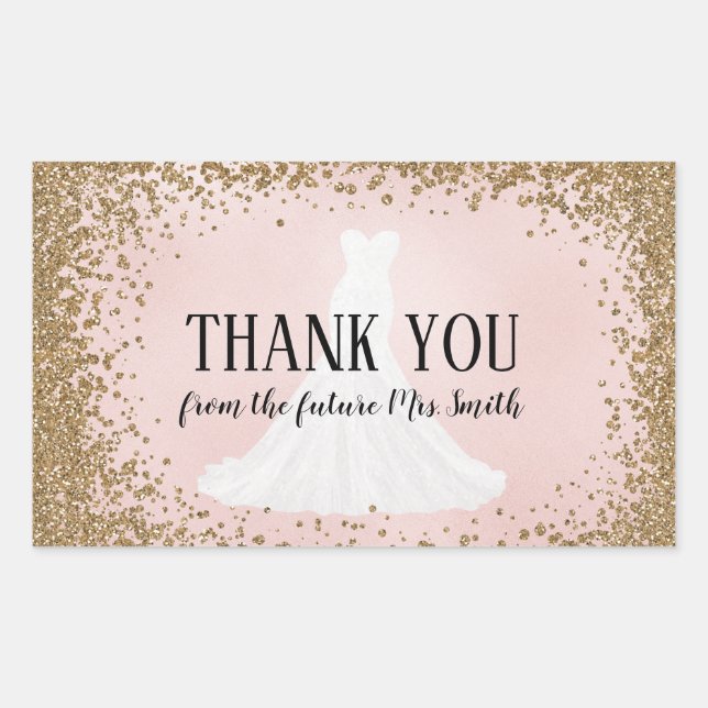 Blushing Glitter Bride Future Mrs. Thank You Rectangular Sticker (Front)