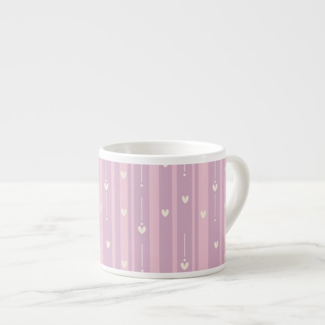 Blushing Heart Stripes Pattern Espresso Cup (Front Right)