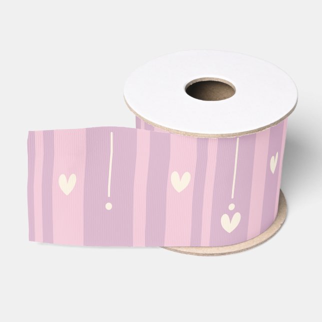 Blushing Heart Stripes Pattern Grosgrain Ribbon (Spool)