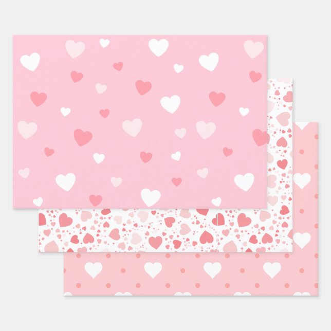 Blushing hearts wrapping paper sheet (Set)