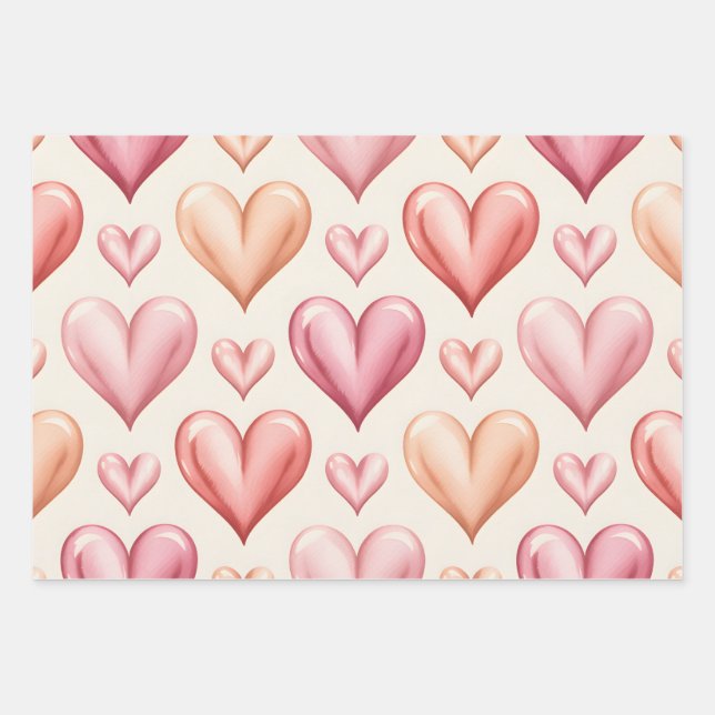 Blushing Hearts Wrapping Paper Sheet (Front)
