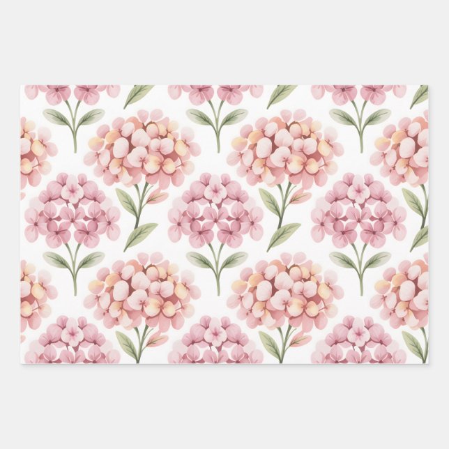 Blushing Hydrangea Wrapping Paper Sheet (Front)