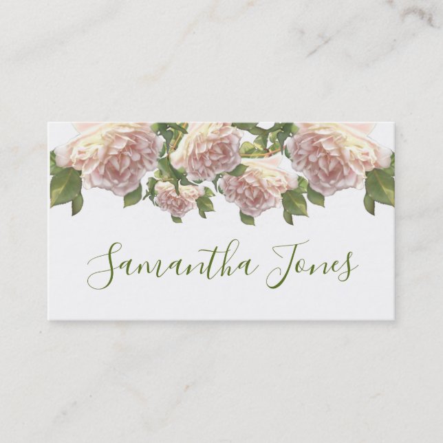 Blushing Ivory Peach Rose calligraphy script  Business Card (Front)