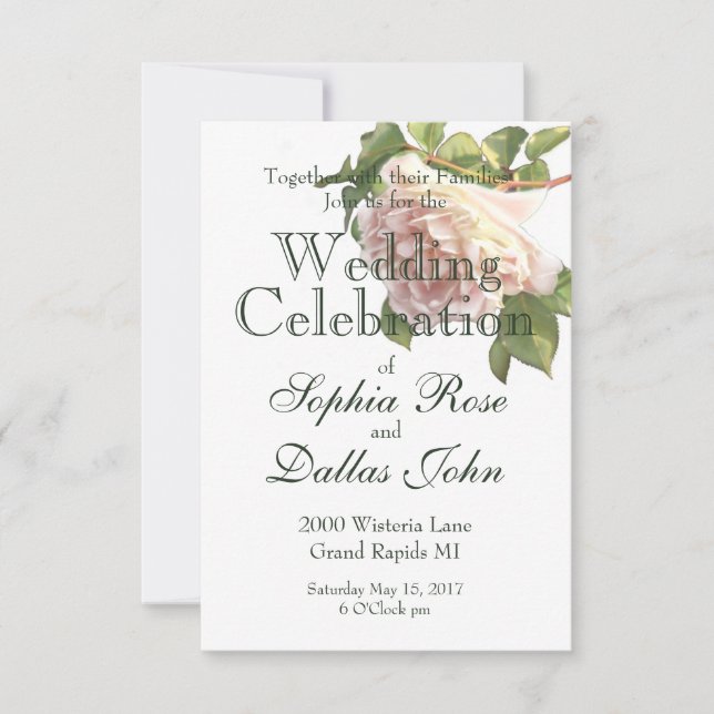 Blushing Ivory Peach Rose calligraphy script  Invitation (Front)