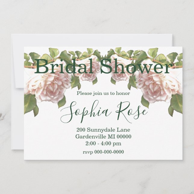 Blushing Ivory Peach Rose calligraphy script  Invitation (Front)