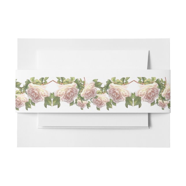 Blushing Ivory Peach Rose Invitation Belly Band (Front Example)
